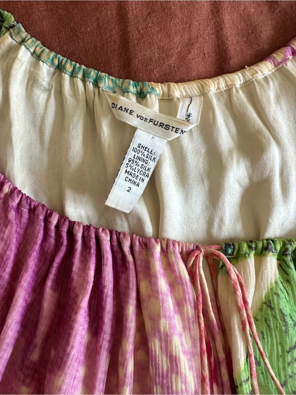 DVF Blouse with Pink and Green Watercolor Print
